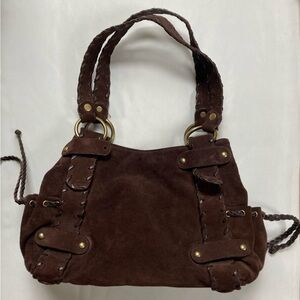 Kooba Sienna Espresso Suede Whipstitch Boho Hobo Bag Vintage 2000s